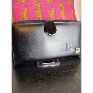 Dunhill Black Leather Zip Around Long Bi-Fold Wallet Clutch 100% Authentic